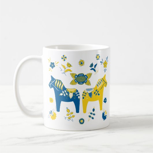 Zweedse Folk Dala Horse l Blue and Yellow Koffiemok (Links)