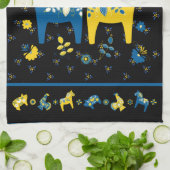 Zweedse Folk Dala Horse l Blue and Yellow Theedoek (Gevouwen)