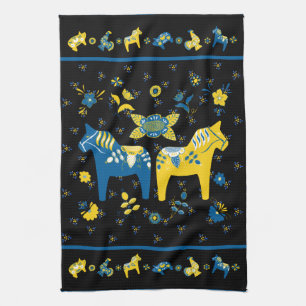 Zweedse Folk Dala Horse l Blue and Yellow Theedoek