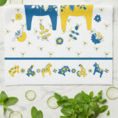 Zweedse Folk Dala Horse l Blue and Yellow Theedoek (Gevouwen)