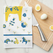 Zweedse Folk Dala Horse l Blue and Yellow Theedoek (Quarter Fold)