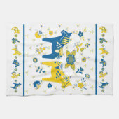 Zweedse Folk Dala Horse l Blue and Yellow Theedoek (Horizontaal)