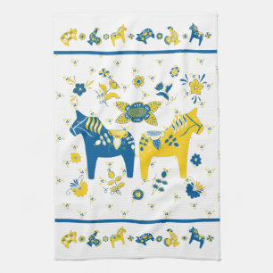 Zweedse Folk Dala Horse l Blue and Yellow Theedoek