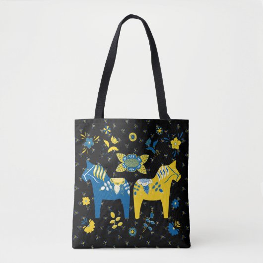 Zweedse Folk Dala Horse l Blue and Yellow Tote Bag (Voorkant)