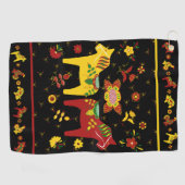 Zweedse Folk Dala Horse l Red en Geel Golfhanddoek (Horizontaal)