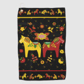 Zweedse Folk Dala Horse l Red en Geel Golfhanddoek (Voorkant)