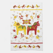 Zweedse Folk Dala Horse l Red en Geel Theedoek (Verticaal)