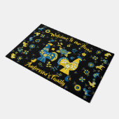 Zweedse Folk Dala Rooster l Blue and Yellow Deurmat (Schuin)