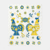 Zweedse Folk Dala Rooster l Blue and Yellow Fleece Deken (Voorkant)