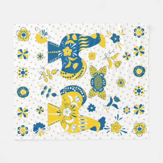 Zweedse Folk Dala Rooster l Blue and Yellow Fleece Deken (Voorkant (Horizontaal))