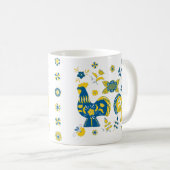 Zweedse Folk Dala Rooster l Blue and Yellow Koffiemok (Voorkant rechts)