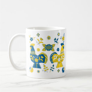 Zweedse Folk Dala Rooster l Blue and Yellow Koffiemok