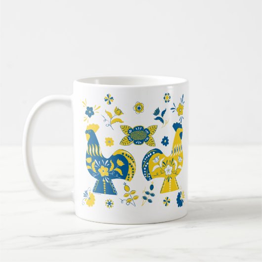 Zweedse Folk Dala Rooster l Blue and Yellow Koffiemok (Links)