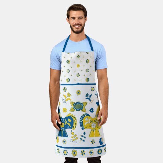 Zweedse Folk Dala Rooster l Blue and Yellow Schort (Gedragen)