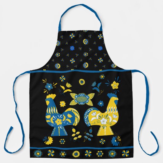 Zweedse Folk Dala Rooster l Blue and Yellow Schort (Voorkant)