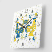 Zweedse Folk Dala Rooster l Blue and Yellow Vierkante Klok (Hoek)