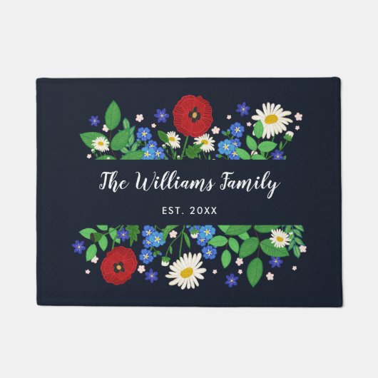 Zweedse Folk Flowers - Familienaam Deurmat (Voorkant)