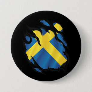 Zweedse Gescheurde Vlag Ronde Button 7,6 Cm