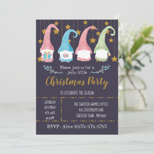 Zweedse Gnomen Corporate Kerstparty Kaart (Staand voorkant)