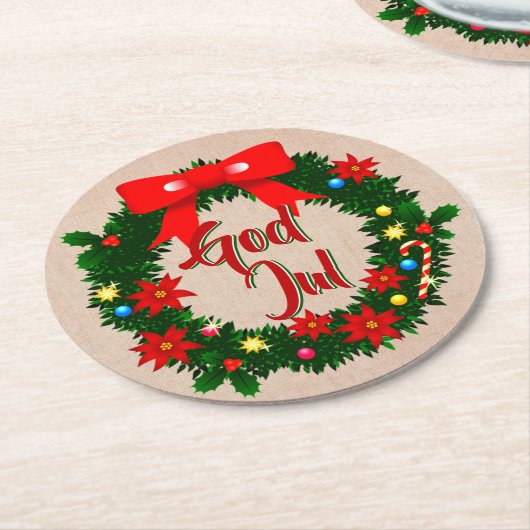 Zweedse god jul-dalbana ronde kartonnen onderzetter (Gebogen)