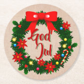 Zweedse god jul-dalbana ronde kartonnen onderzetter (Voorkant)