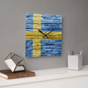 Zweedse houten vlag vierkante klok