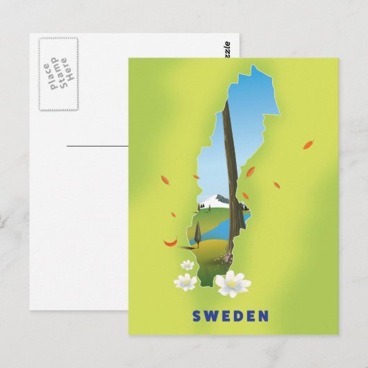Zweedse kaart illustreerde reisposter. (Voorkant / Achterkant)