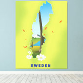 Zweedse kaart illustreerde reisposter. canvas afdruk (Insitu (Houten vloer))