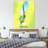 Zweedse kaart illustreerde reisposter. canvas afdruk (Insitu (Slaapkamer))