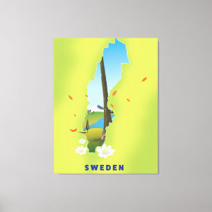 Zweedse kaart illustreerde reisposter. canvas afdruk