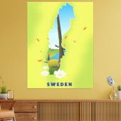 Zweedse kaart illustreerde reisposter. canvas afdruk (Insitu (Woonkamer))
