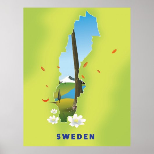 Zweedse kaart illustreerde reisposter. poster (Voorkant)
