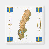 Zweedse kaart + Vlaggen Magnet (Voorkant)