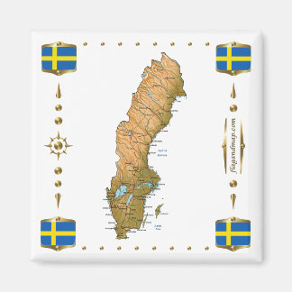 Zweedse kaart + Vlaggen Magnet