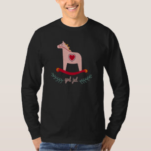 Zweedse Kerst Swingende Dala Paard God Jul Zweden T-shirt