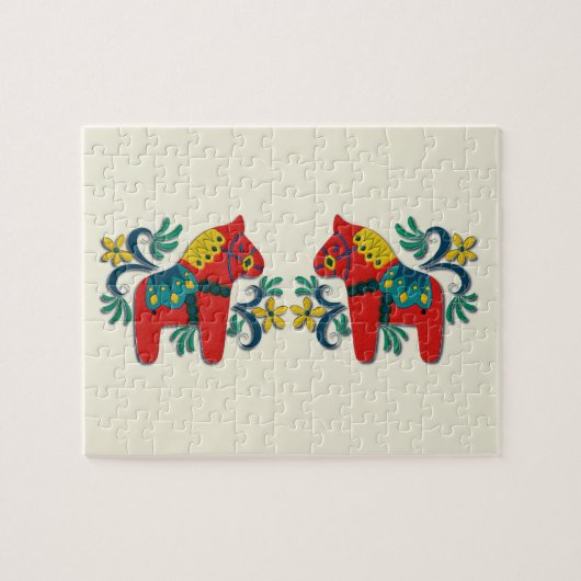 Zweedse kerstdala Horse Scandinavian Twins Legpuzzel (Horizontaal)