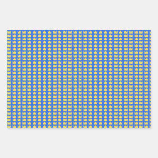 Zweedse kronen in blauw en geel inpakpapier vel