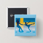 Zweedse Kunstschaatsduo Silhouet Vierkante Button 5,1 Cm (Voorkant /achterkant)