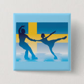 Zweedse Kunstschaatsduo Silhouet Vierkante Button 5,1 Cm (Voorkant)