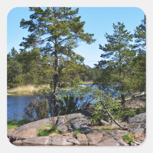 Zweedse landskap vierkante sticker (Voorkant)