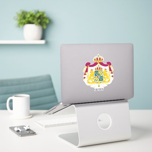 Zweedse nationale wapenschild sticker (Laptop op bureau)