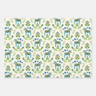 Zweedse paarden Dala Blauwgroen Inpakpapier Vel