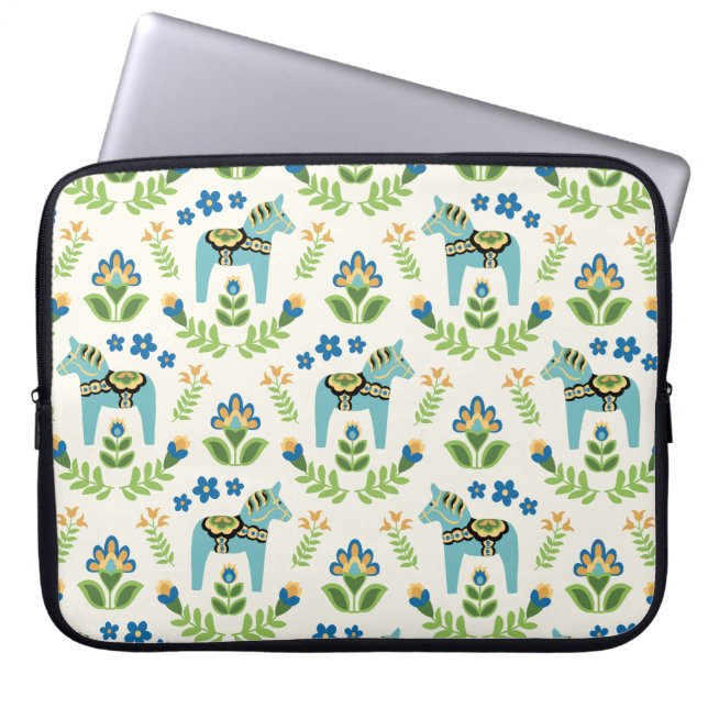 Zweedse paarden Dala Blauwgroen Laptop Sleeve (Voorkant)