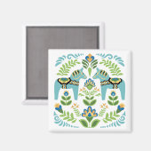 Zweedse paarden Dala Blauwgroen Magneet (Voorkant / Achterkant)