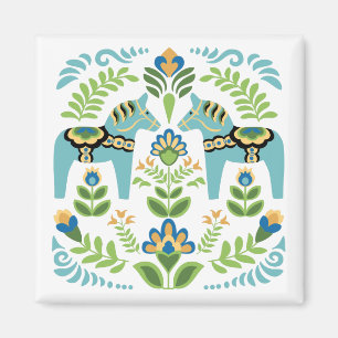 Zweedse paarden Dala Blauwgroen Magneet