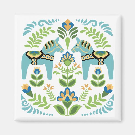 Zweedse paarden Dala Blauwgroen Magneet (Voorkant)