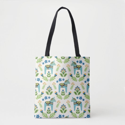 Zweedse paarden Dala Blauwgroen Tote Bag (Voorkant)
