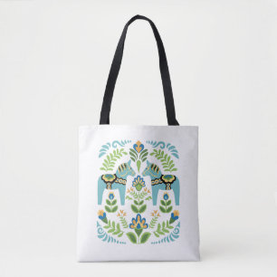 Zweedse paarden Dala Blauwgroen Tote Bag