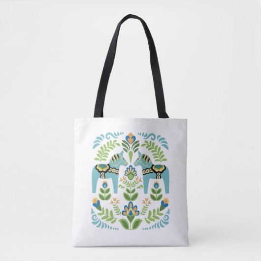 Zweedse paarden Dala Blauwgroen Tote Bag (Voorkant)