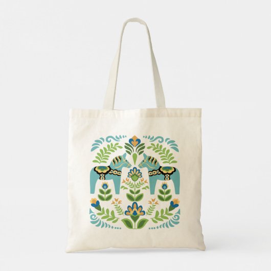 Zweedse paarden Dala Blauwgroen Tote Bag (Achterkant)